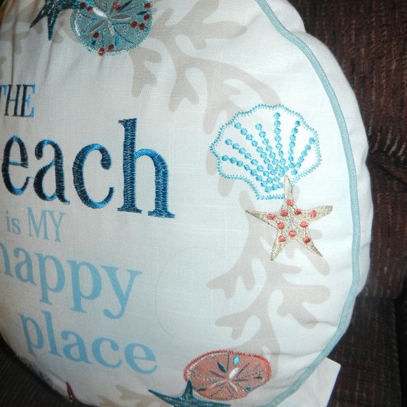 Seashells Beach "The Beach is my Happy Place " Quote Pillow Round NWT - Picture 10 of 13